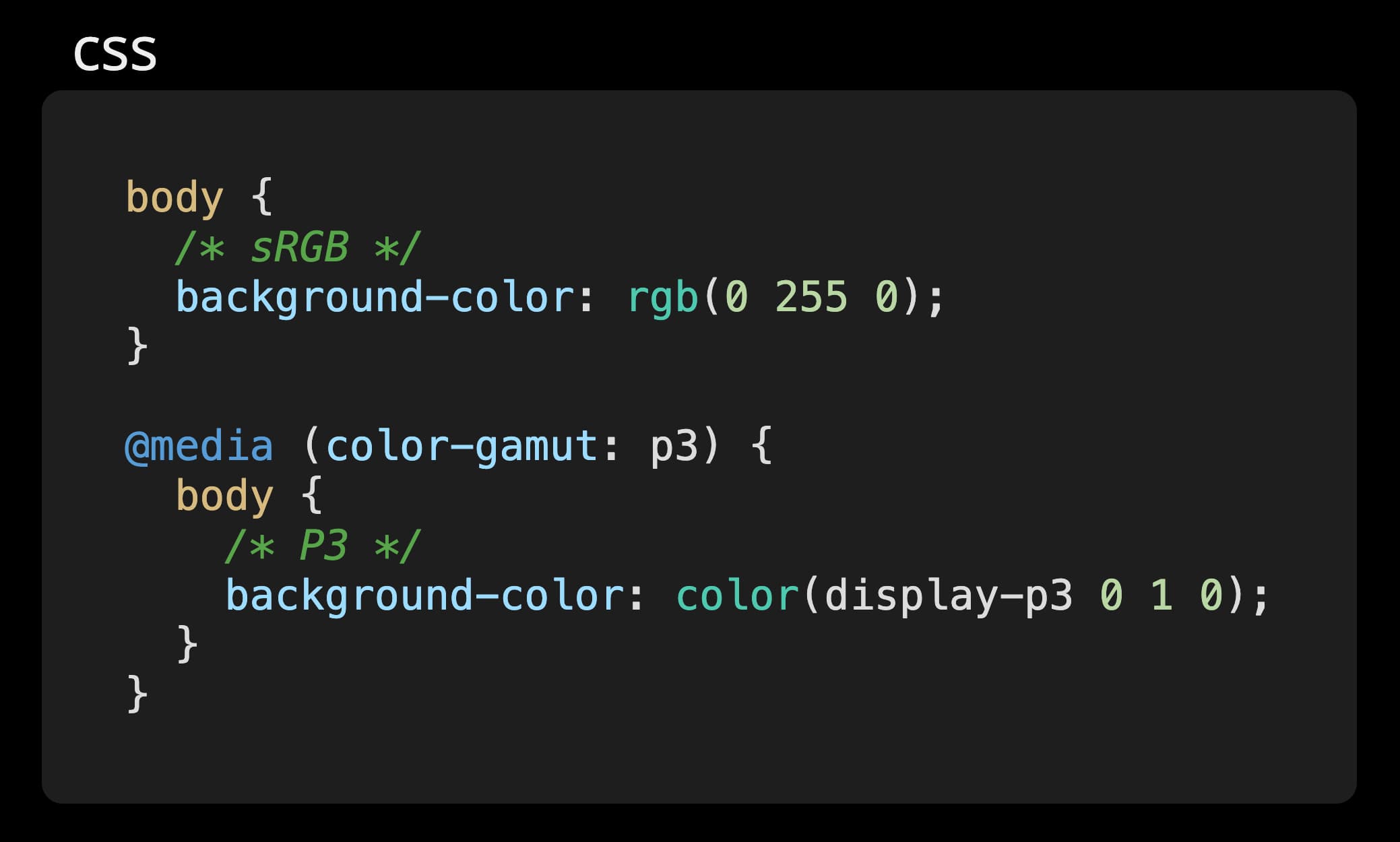CSS code to display a color in P3 space