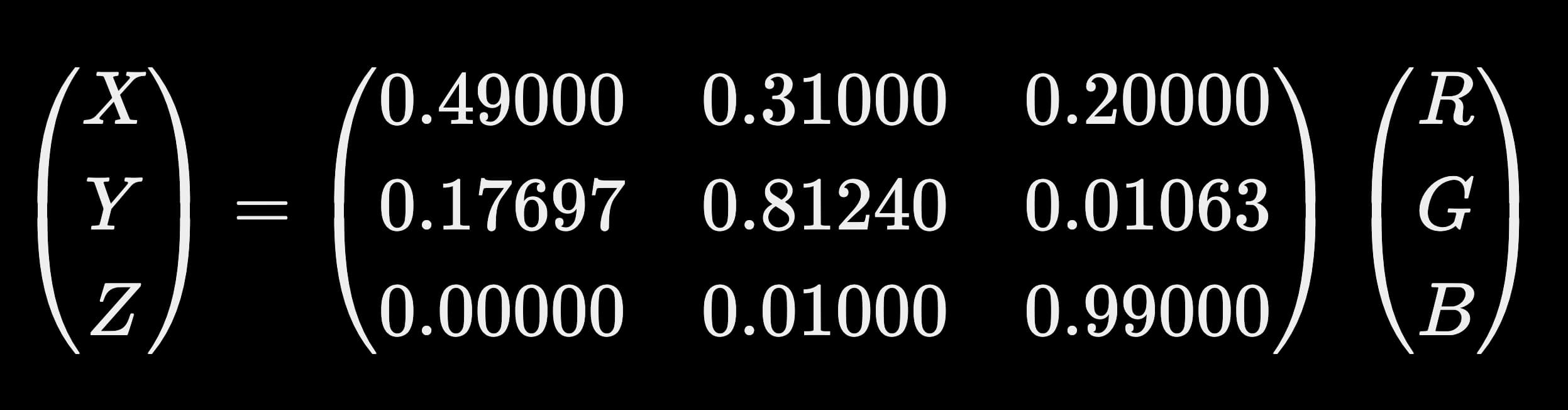 Math to convert a color from CIE RGB to CIE XYZ